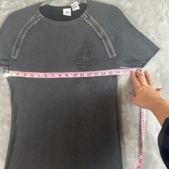 Armani Exchange Charcoal Knit ribbed sweater Top with zipper details - Picture 8 of 9